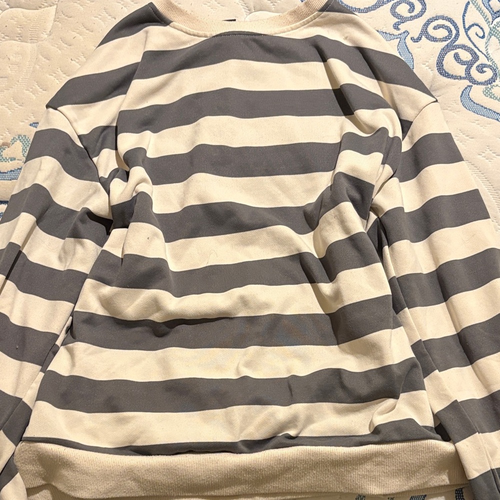 SHEIN Gray and Cream Striped Sweater